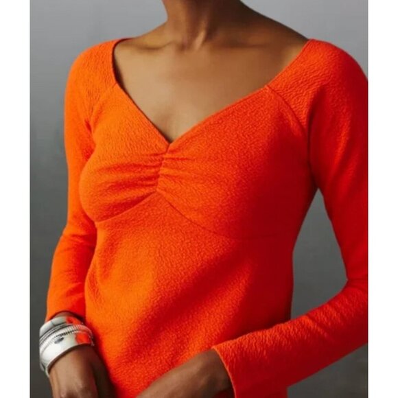 Maeve Anthropologie Orange Sweetheart Neck Long Sleeve Top-sz XL - Picture 2 of 8
